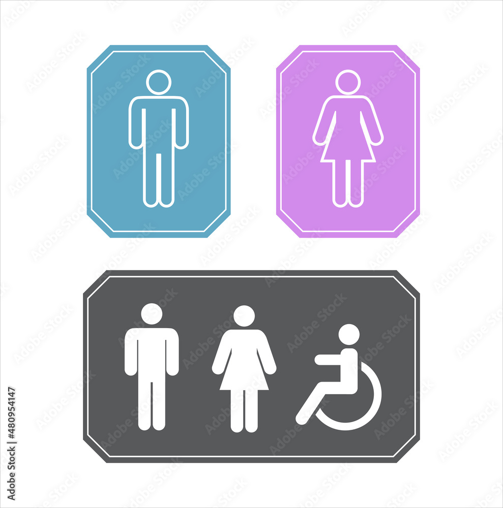 Set of toilet signs on white background. Men and women wheelchair sign. vector Set of toilet signs on white background. Men and women wheelchair sign. vector
