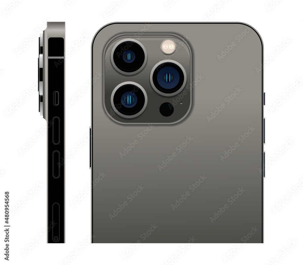 Obraz premium Realistic set of smartphone graphite color layouts isolated on a white background. Vector illustration EPS10