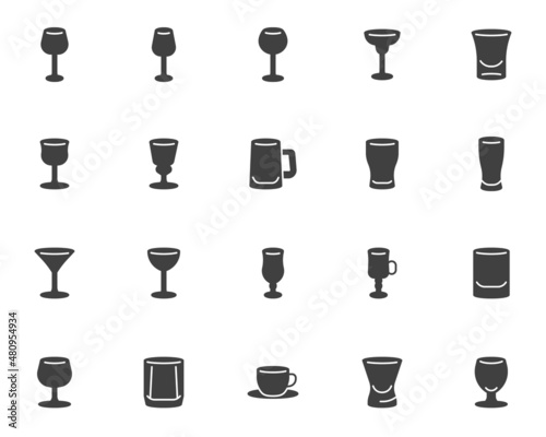 Bar glassware vector icons set
