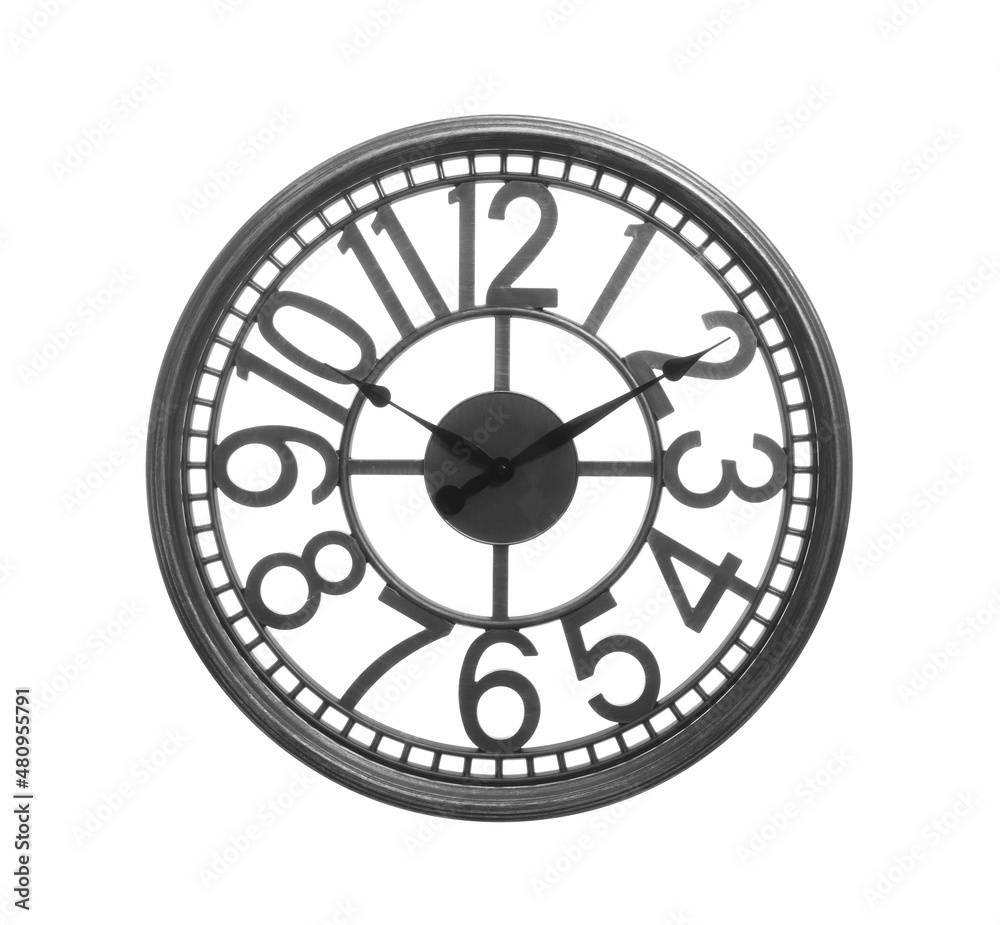 Stylish round wall clock isolated on white