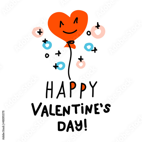 Valentines Day doodle icon mobile phone with lips, Lettering Kiss and Happy Valentines Day. Internet Love decoration. Hand drawn, line art, flat and lettering vector for web, banner, card, sticker.