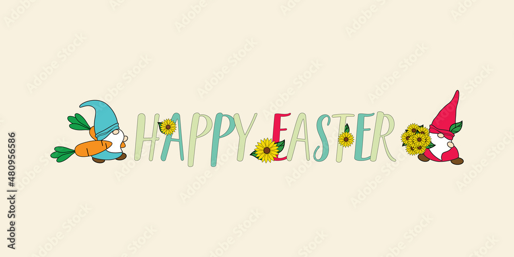 Happy easter gnomes with text on centre Happy easter gnomes with text on centre