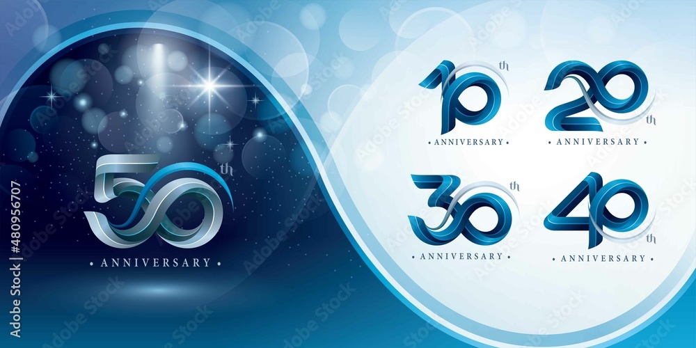Set of 10 to 50 years Anniversary logotype design Celebrating