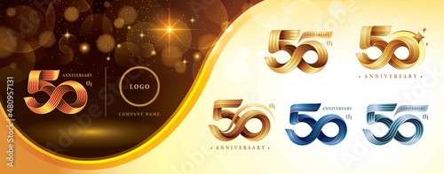 Fényképezés Set of 50th Anniversary logotype design, Fifty years anniversary celebration Logo