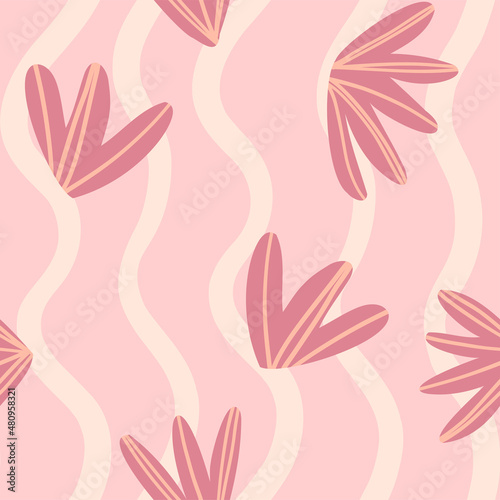 Illustration of a seamless pattern on a botanical theme. Canvas with flowers and vertical lines. Simple cute style.