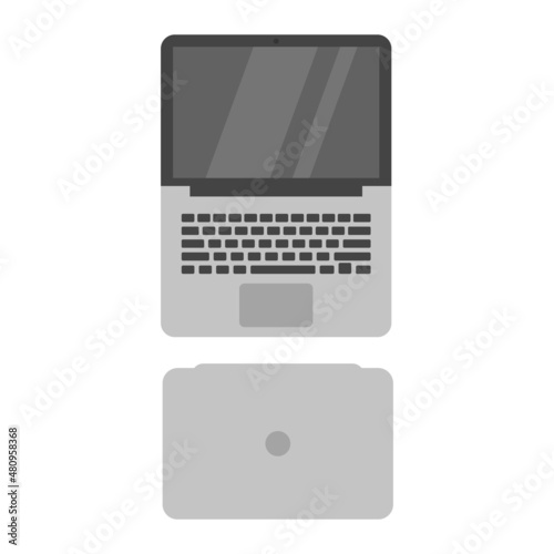 Gray laptop top view isolated on white background. Notebook vector template. Computer with empty screen, blank copy space. Device screen layout vector illustration.
