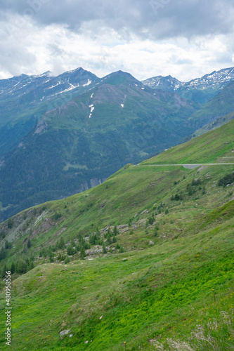 Alpine mountains in Austria. Grosglockner road in fog