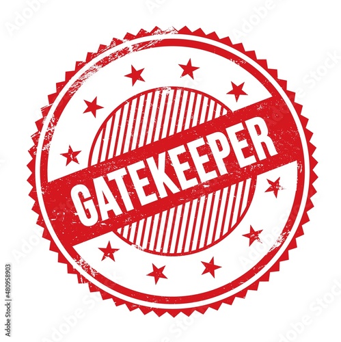 GATEKEEPER text written on red grungy round stamp. photo