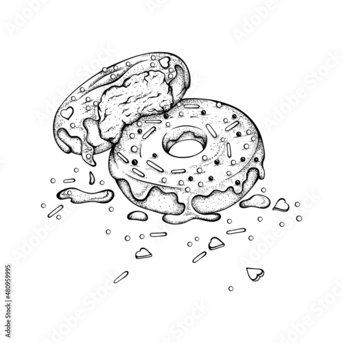 Black Engraved sprinkle donut Sweets Graphic Isolated Illustration