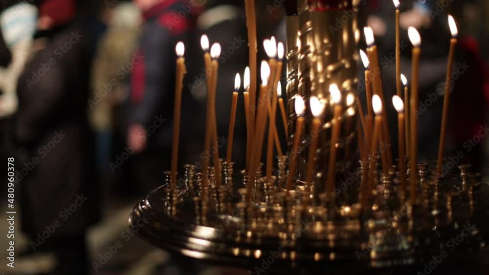 Orthodox altar with burning candles in the church Orthodox altar with burning candles in the church