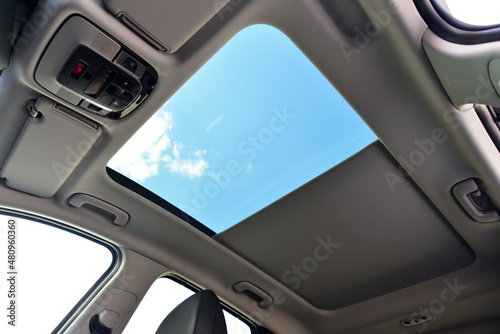 Panoramic sunroof in a passenger car photo