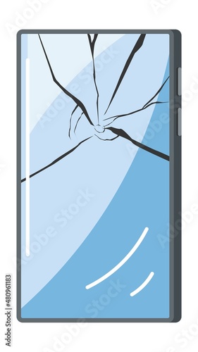 Damaged smartphone with broken screen glass vector