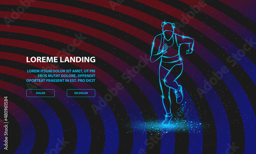 Woman runs, front view. Vector Sport Background for Landing Page Template.