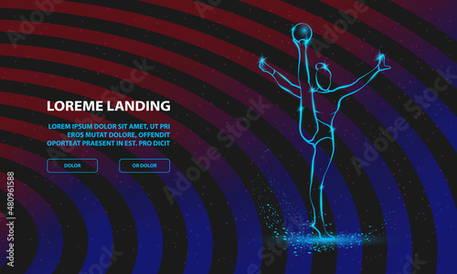 Professional woman rhythmic gymnastics athlete performing with ball. Vector Sport Background for Landing Page Template.
