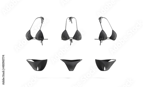 Leinwand Poster Blank black woman bikini mock up, front and side view