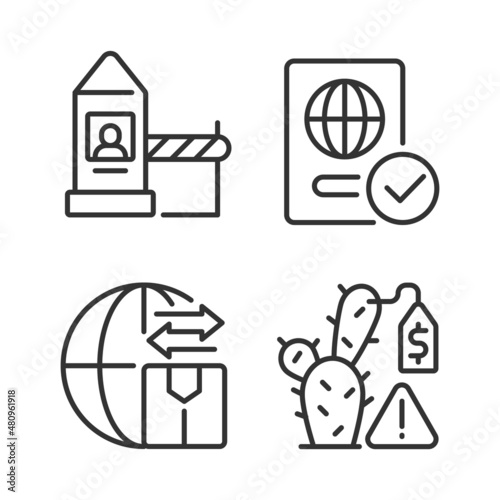 Fotografering Borders control measures linear icons set