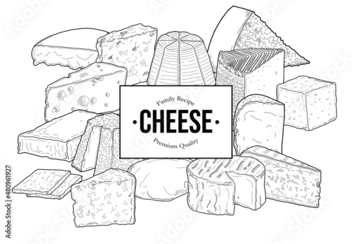 Cheese Horizontal Banner Collection Vector Illustration Set with badge