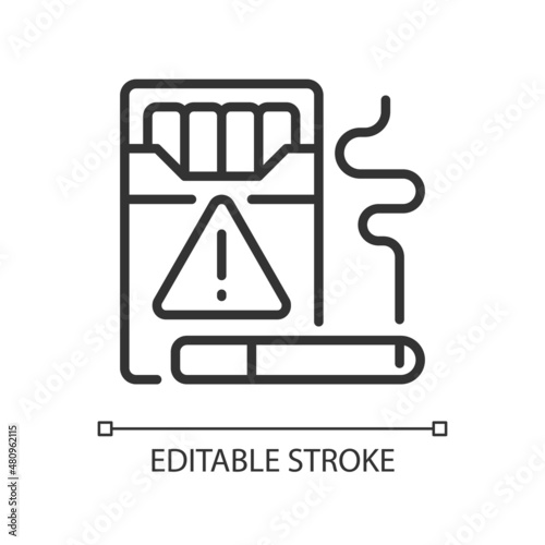 Cigarette smuggling linear icon. Illegal tobacco trade. Thin line customizable illustration. Contour symbol. Vector isolated outline drawing. Editable stroke. Pixel perfect. Arial font used
