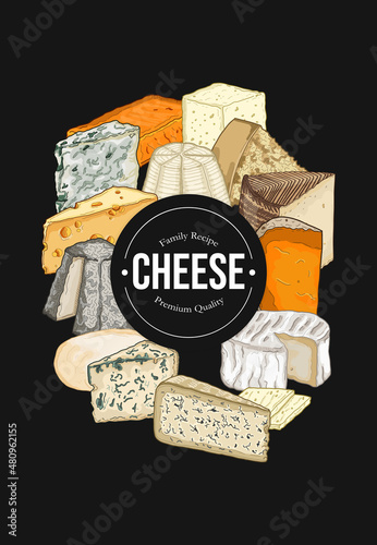 Cheese Vertical Banner Collection Colorful Vector Illustration Set with badge