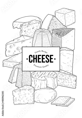 Cheese Vertical Banner Collection Vector Illustration Set with badge