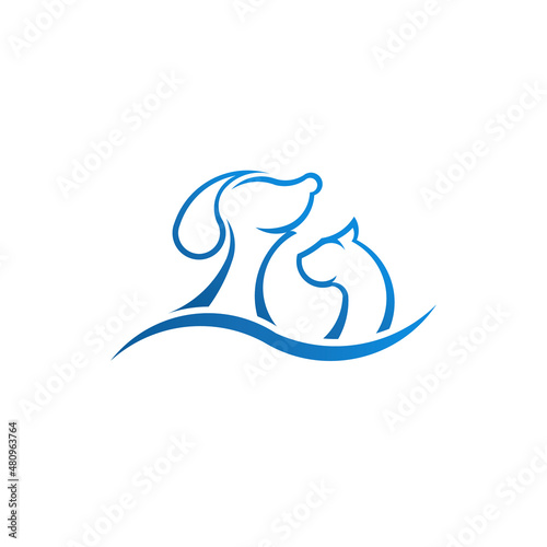 Vector Line Pet Logo Design. Dog Cat. Modern Design. Flat Logo. Vector Illustration