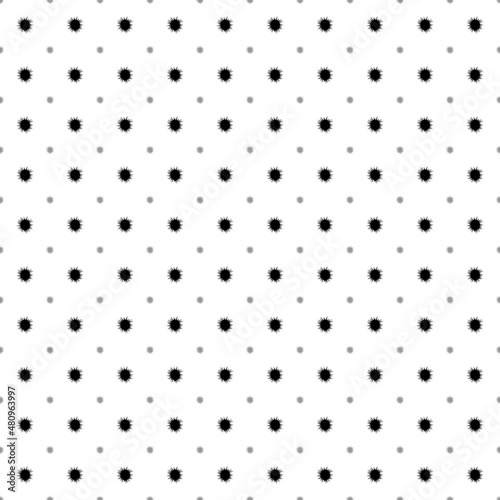 Square seamless background pattern from geometric shapes are different sizes and opacity. The pattern is evenly filled with black sea urchin symbols. Vector illustration on white background
