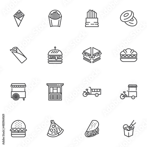 Street food line icons set