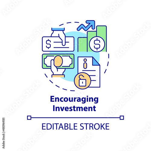 Encouraging investment concept icon. Profit of business transparency abstract idea thin line illustration. Isolated outline drawing. Editable stroke. Roboto-Medium, Myriad Pro-Bold fonts used