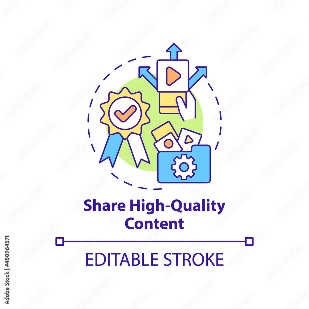 Share high-quality content concept icon. Build trust on social media abstract idea thin line illustration. Isolated outline drawing. Editable stroke. Roboto-Medium, Myriad Pro-Bold fonts used