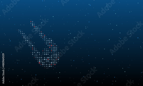 On the left is the solo bobsleigh symbol filled with white dots. Background pattern from dots and circles of different shades. Vector illustration on blue background with stars