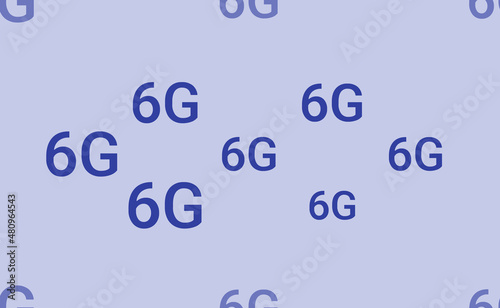 Seamless pattern of large isolated blue 6G symbols. The pattern is divided by a line of elements of lighter tones. Vector illustration on light blue background