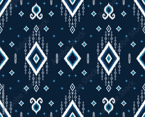 Ethnic blue ikat tribal seamless pattern Fototapet