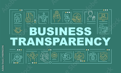 Openness of business word concepts green banner. Company ethics. Infographics with linear icons on background. Isolated typography. Vector color illustration with text. Arial-Black font used