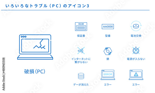 いろいろなトラブル（PC）のアイコン3、ベクター素材