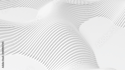 Abstract 3d render white wave lines digital landscape.