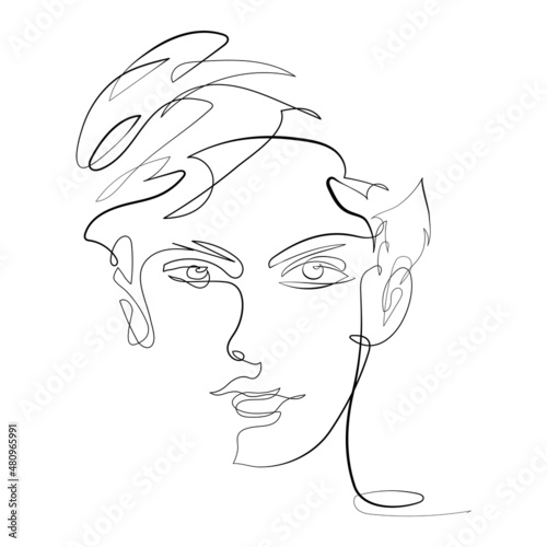 Continuous one line drawing. Abstract portrait of young man in minimalistic modern style