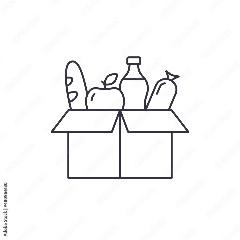 Grocery Food in cardboard box line icon isolated on white background. Vector sign Grocery Food in cardboard box line icon isolated on white background. Vector sign