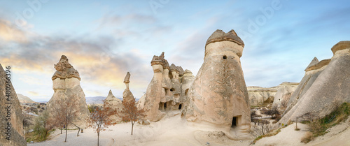 Fairy chimneys rock formations near Goreme, Cappadocia, Turkey. photo