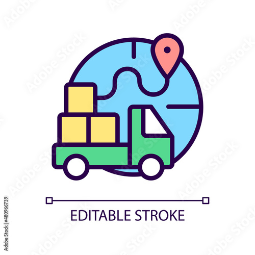 Import restrictions RGB color icon. Goods and products transportation. Sanctions and embargo. Isolated vector illustration. Simple filled line drawing. Editable stroke. Pixel perfect. Arial font used