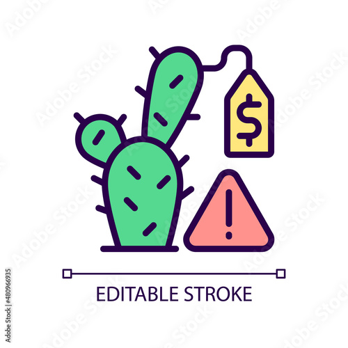 Succulent smuggling RGB color icon. Rare plants trafficking. Environmental crime. Isolated vector illustration. Simple filled line drawing. Editable stroke. Pixel perfect. Arial font used