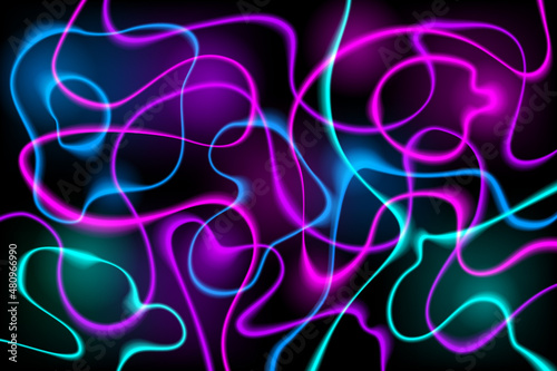 Abstract Neon Background with electric waves. Fluid form. Liquid blurry lines.