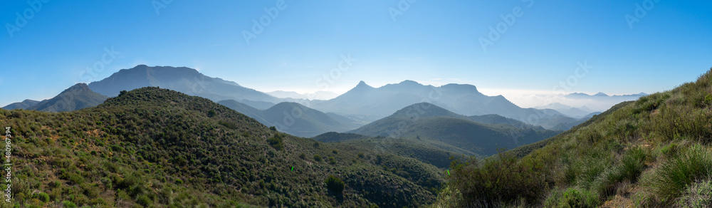 panorama view of semi-desert mountain landscape in southern Spain