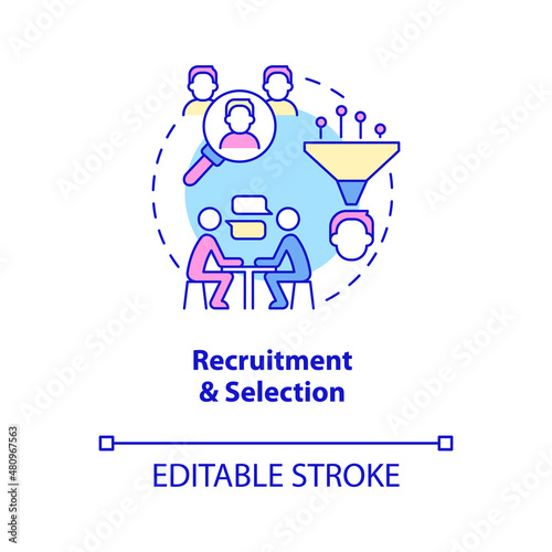 Recruitment and selection concept icon. Checking candidates. HR management abstract idea thin line illustration. Isolated outline drawing. Editable stroke. Roboto-Medium, Myriad Pro-Bold fonts used