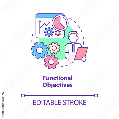 Functional objectives concept icon. Human resources management abstract idea thin line illustration. Isolated outline drawing. Editable stroke. Roboto-Medium, Myriad Pro-Bold fonts used