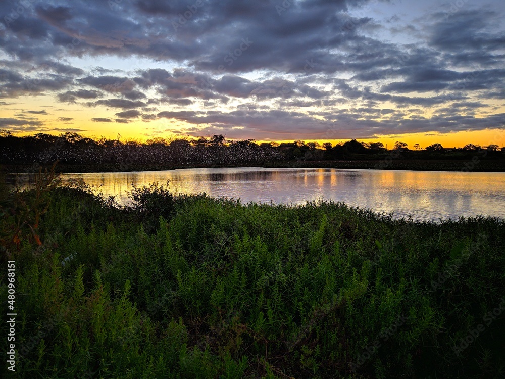 Naklejka premium sunset over lake