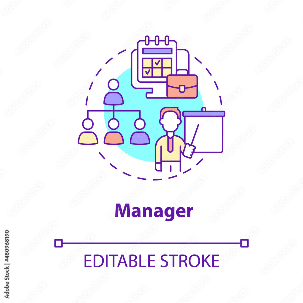 Manager concept icon. Administration and control. Business management career abstract idea thin line illustration. Isolated outline drawing. Editable stroke. Roboto-Medium, Myriad Pro-Bold fonts used