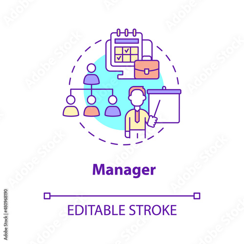 Manager concept icon. Administration and control. Business management career abstract idea thin line illustration. Isolated outline drawing. Editable stroke. Roboto-Medium, Myriad Pro-Bold fonts used