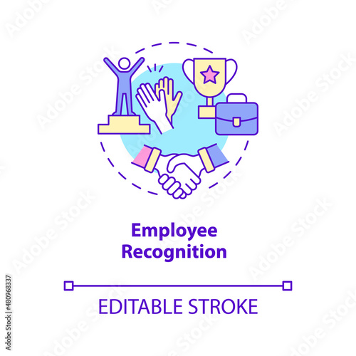 Employee recognition concept icon. Appreciate workers contributions. HR abstract idea thin line illustration. Isolated outline drawing. Editable stroke. Roboto-Medium, Myriad Pro-Bold fonts used