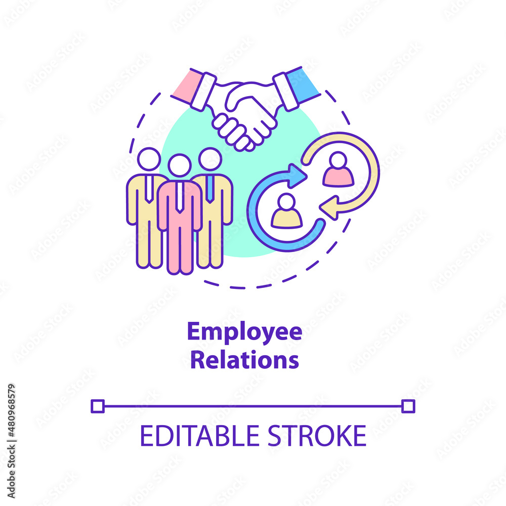 Employee relations concept icon. Skills for human resources abstract idea thin line illustration. Isolated outline drawing. Editable stroke. Roboto-Medium, Myriad Pro-Bold fonts used