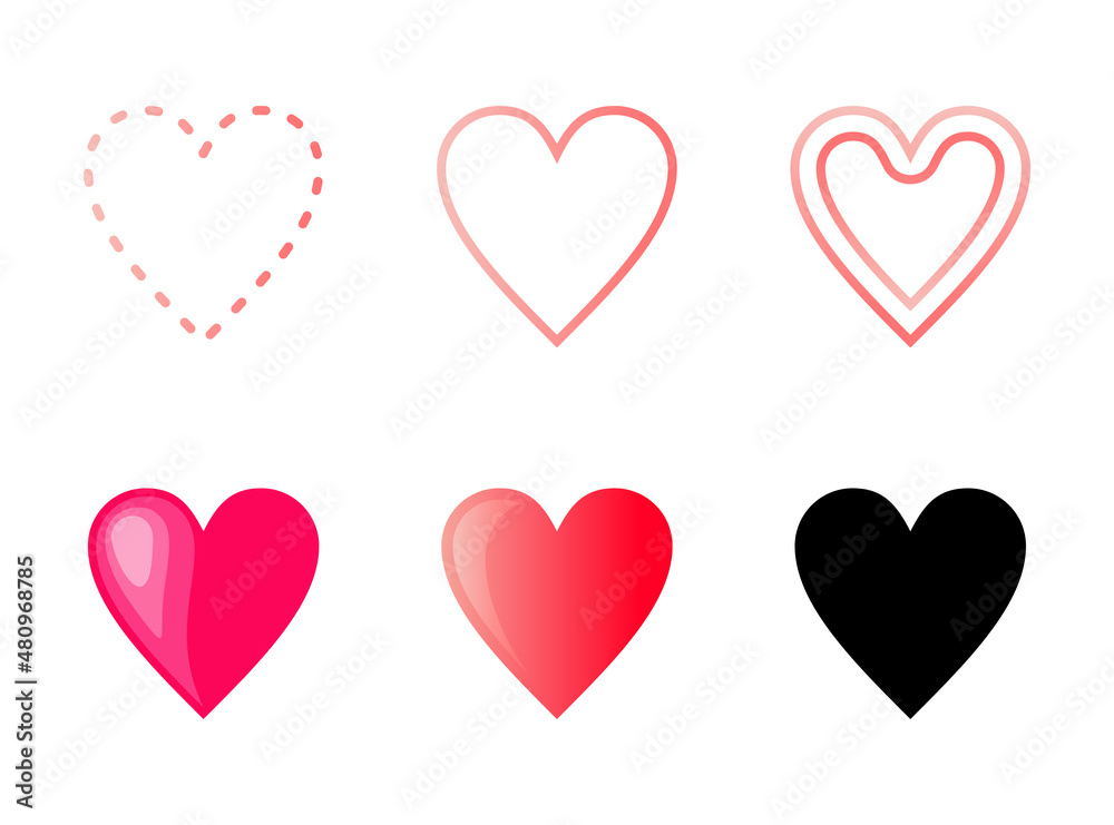 Hearts vector icons. Various of Love symbol collection.